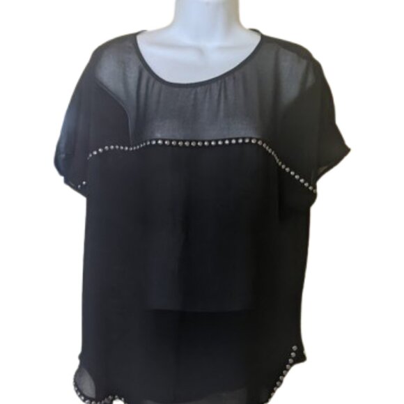 Black Blousy Top Blouse with Mesh Size 16 - Picture 1 of 3